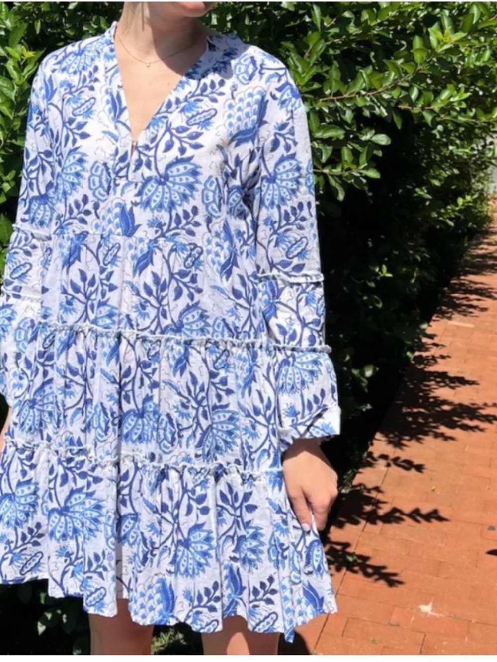 Sole  Dress in Light Blue with Blue Floral Print -M blue white cotton